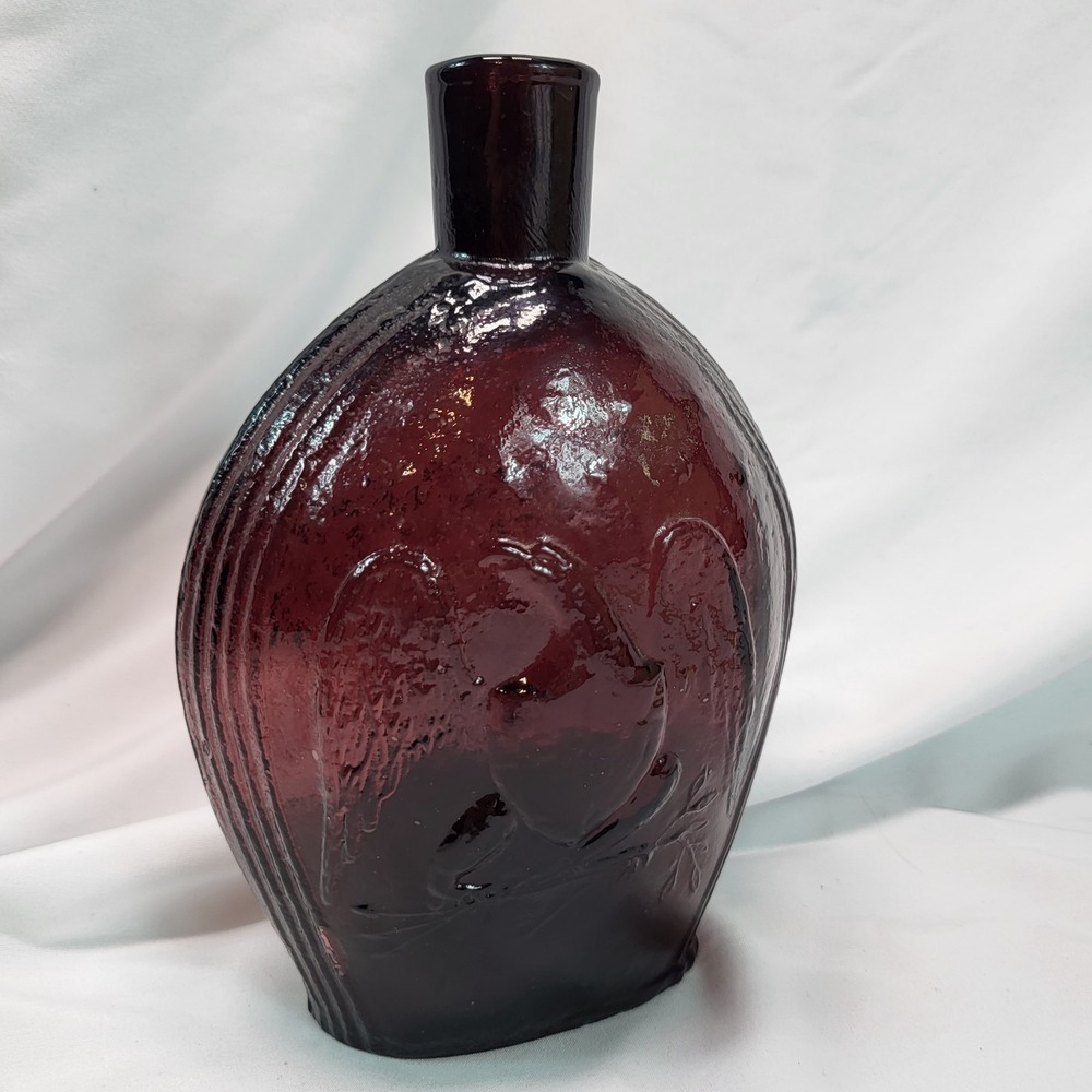 Vintage Wheaton Glass Amethyst Flask Eagle Grapes 7 Inch Collectible Bottle
